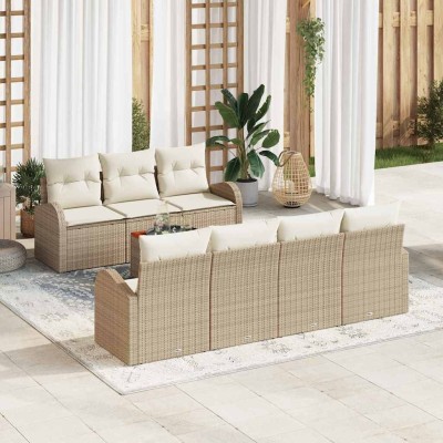 Conjunto de sofá de jardín 8 pcs Beige y blanco