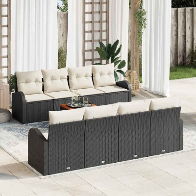 Conjunto de sofá de jardín 9 pcs Negro y blanco