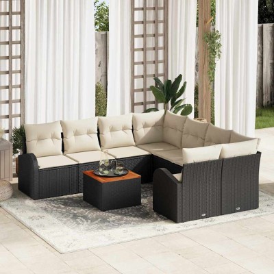 Conjunto de sofá de jardín 9 pcs Negro y blanco