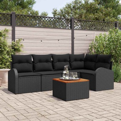 Conjunto de sofá de jardín 6 pcs Negro