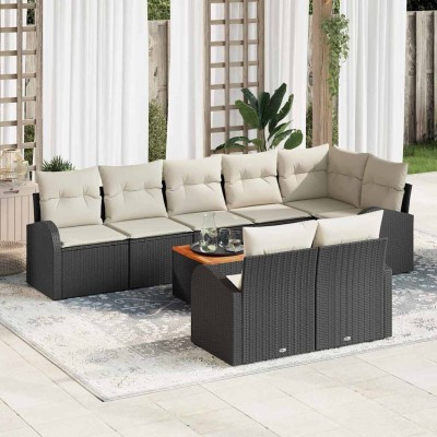 Conjunto de sofá de jardín 9 pcs Negro y blanco