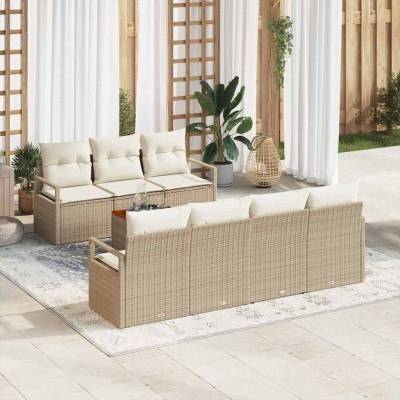 Conjunto de sofá de jardín 8 pcs Beige y blanco