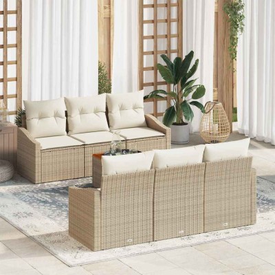 Conjunto de sofá de jardín 7 pcs Beige y blanco