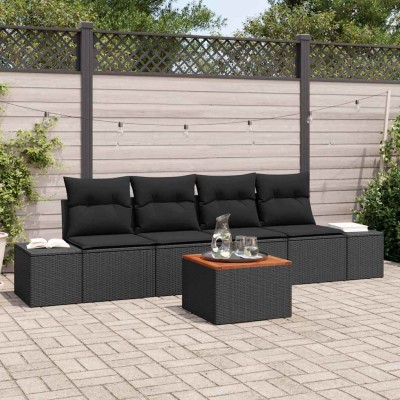 Conjunto de sofá de jardín 5 pcs Negro