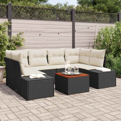 Conjunto de sofá de jardín 7 pcs Negro y blanco