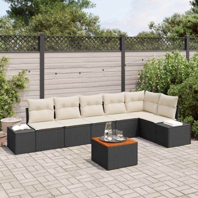 Conjunto de sofá de jardín 7 pcs Negro y blanco