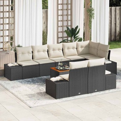 Conjunto de sofá de jardín 9 pcs Negro y blanco