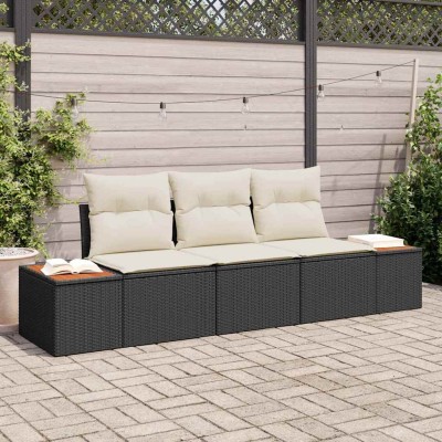 Conjunto de sofá de jardín 3 pcs Negro y crema 239 x 62 x 85 cm