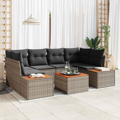 Conjunto de sofá de jardín con cojín 6 pcs Gris Poliratán