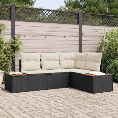 Conjunto de sofá de jardín con cojín 4 pcs Negro y crema