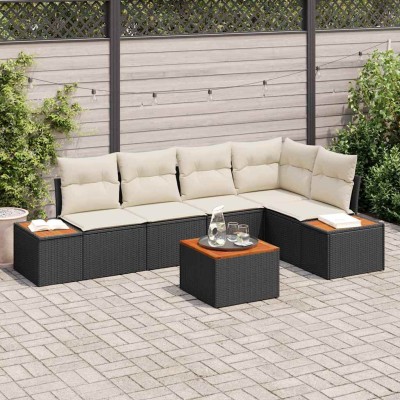 Conjunto de sofá de jardín con cojín 6 pcs Negro y crema