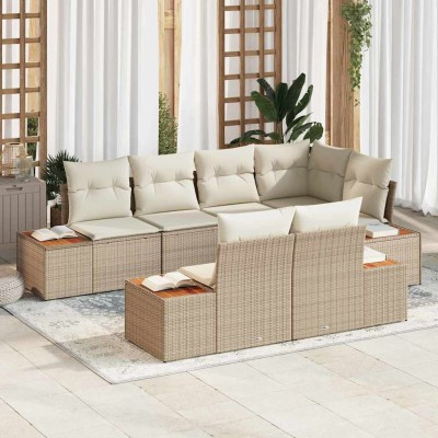 Conjunto de sofá de jardín con cojín 7 pcs beige y crema