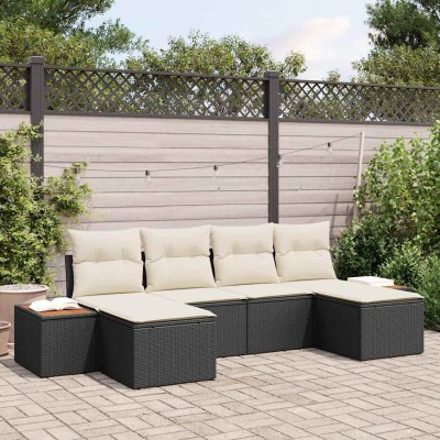 Conjunto de sofá de jardín 6 pcs Negro y crema 184 x 62 x 85 cm