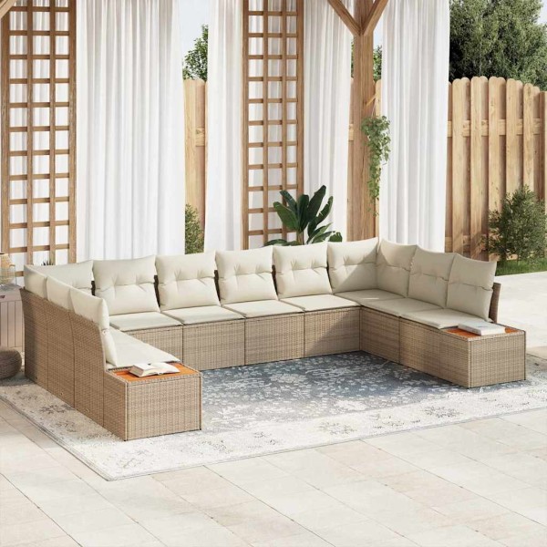 Conjunto de sofá de jardín con cojín 10 pcs beige y crema