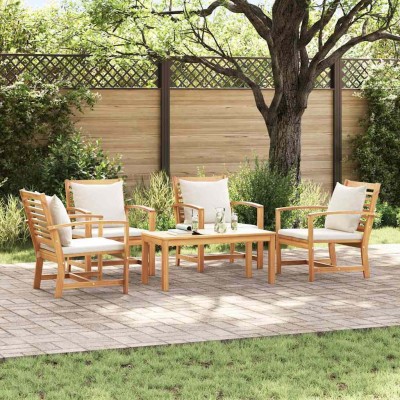 Conjunto de sofá de jardín 5 pcs Natural Madera de teca maciza
