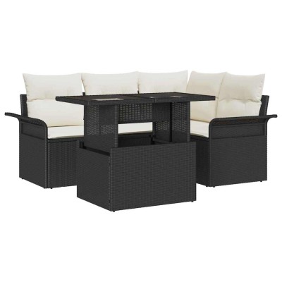 Conjunto de sofá de jardín con cojín 5 pcs Negro Poliratán