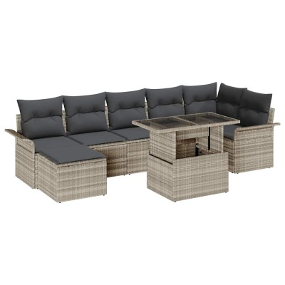 Conjunto de sofá de jardín con cojín 8 pcs Gris claro Poliratán