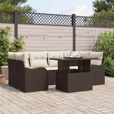 Conjunto de sofá de jardín Manual 7 pcs Marrón 100 x 55 x 73 cm