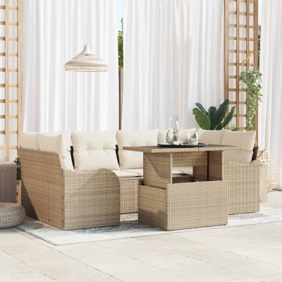 Conjunto de sofá de jardín Manual 7 pcs Beige 100 x 55 x 73 cm