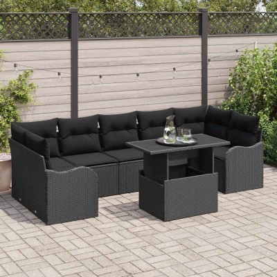 Conjunto de sofá de jardín Manual 8 pcs Negro 100 x 55 x 73 cm