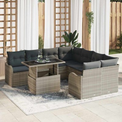 Conjunto de sofá de jardín 9 pcs Gris claro 100 x 55 x 73 cm