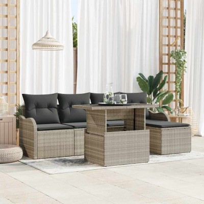 Conjunto de sofá de jardín con cojín 6 pcs Gris claro Poliratán
