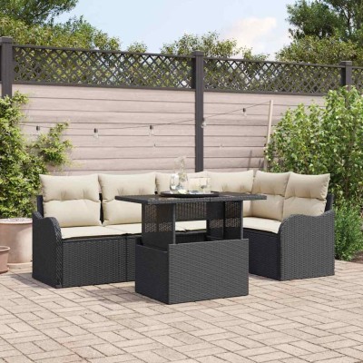 Conjunto de sofá de jardín Manual 6 pcs Negro 100 x 55 x 73 cm