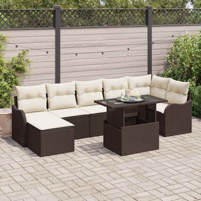 Conjunto de sofá de jardín con cojín 8 pcs Marrón Poliratán
