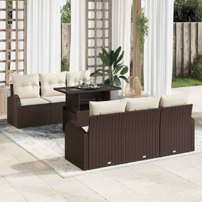 Conjunto de sofá de jardín Manual 7 pcs Marrón 100 x 55 x 73 cm
