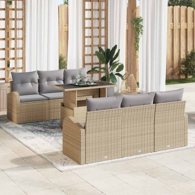 Conjunto de sofá de jardín Manual 7 pcs Beige 100 x 55 x 73 cm