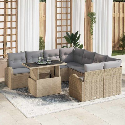 Conjunto de sofá de jardín Manual 9 pcs Beige 100 x 55 x 73 cm