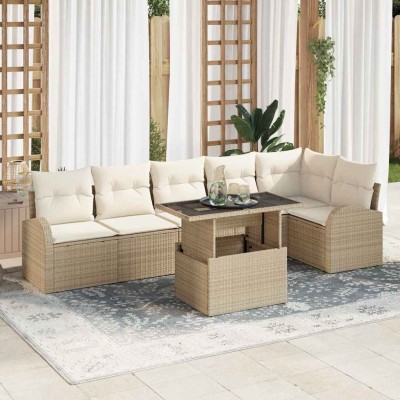 Conjunto de sofá de jardín Manual 7 pcs Beige 100 x 55 x 73 cm