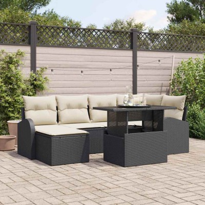 Conjunto de sofá de jardín 7 pcs Negro Poliratán