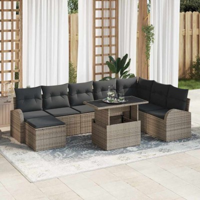 Conjunto de sofá de jardín 9 pcs Gris Poliratán