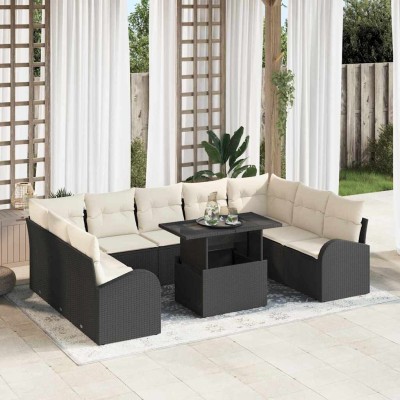 Conjunto de sofá de jardín 10 pcs Negro Poliratán