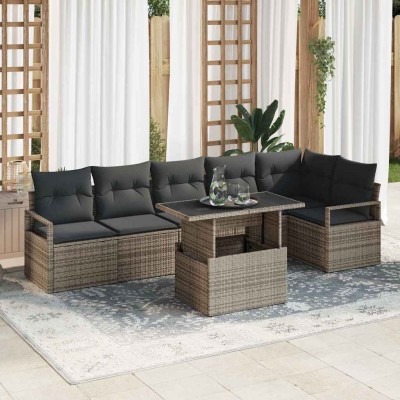 Conjunto de sofá de jardín 7 pcs Gris Poliratán