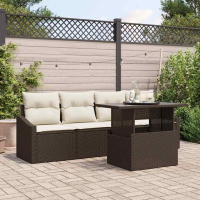 Conjunto de sofá de jardín 5 pcs Marrón Poliratán
