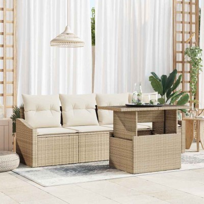 Conjunto de sofá de jardín 5 pcs Beige Poliratán