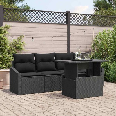 Conjunto de sofá de jardín 5 pcs Negro Poliratán