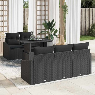 Conjunto de sofá de jardín 6 pcs Negro Poliratán