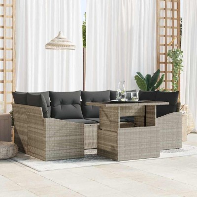 Conjunto de sofá de jardín 7 pcs Gris Claro Poliratán