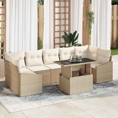 Conjunto de sofá de jardín 8 pcs Beige Poliratán