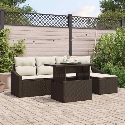 Conjunto de sofá de jardín con cojín 6 pcs Marrón y crema