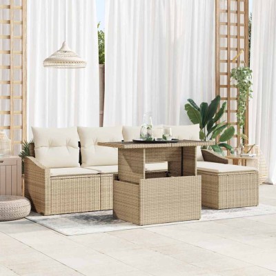 Conjunto de sofá de jardín con cojín 6 pcs Beige y Crema