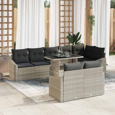 Conjunto de sofá de jardín 9 pcs Gris Claro y Gris Oscuro