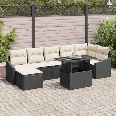 Conjunto de sofá de jardín con cojín 8 pcs Negro y crema