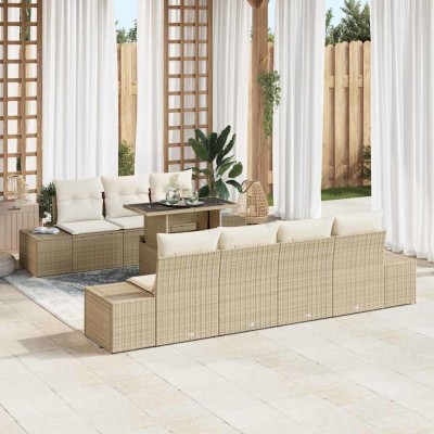 Conjunto de sofá de jardín 8 pcs Beige y Crema 100 x 55 x 73 cm
