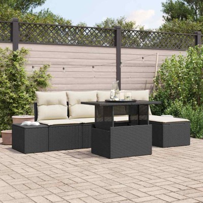 Conjunto de sofá de jardín 6 pcs Negro Poliratán