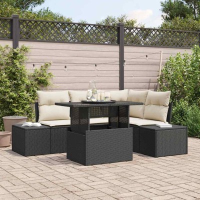 Conjunto de sofá de jardín 5 pcs Negro Poliratán