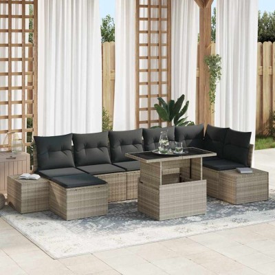 Conjunto de sofá de jardín 8 pcs Gris Claro Poliratán